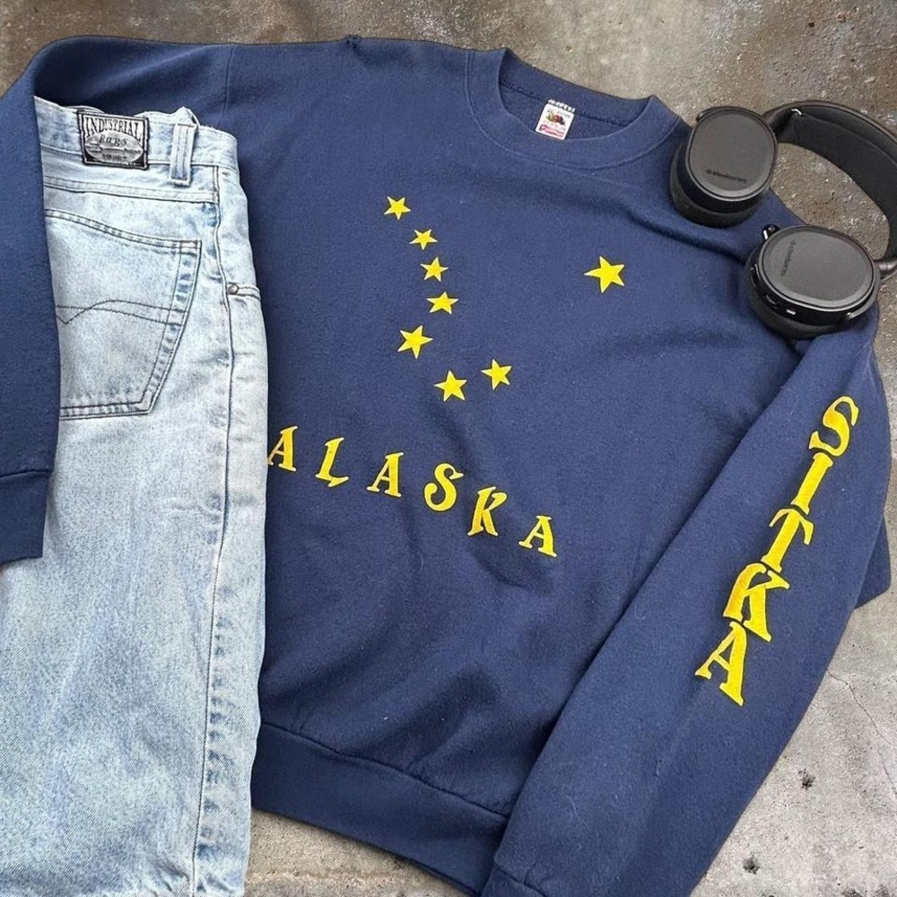 Vintage 90s Y2K Alaska Big Dipper Stars Navy Hoodie XXL Sweatshirt Souvenir